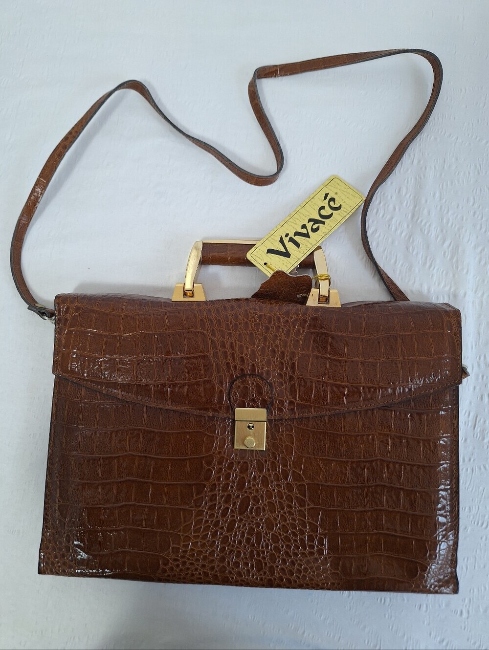NWT VIVACE Brown Croc-Embossed Crossbody Satchel